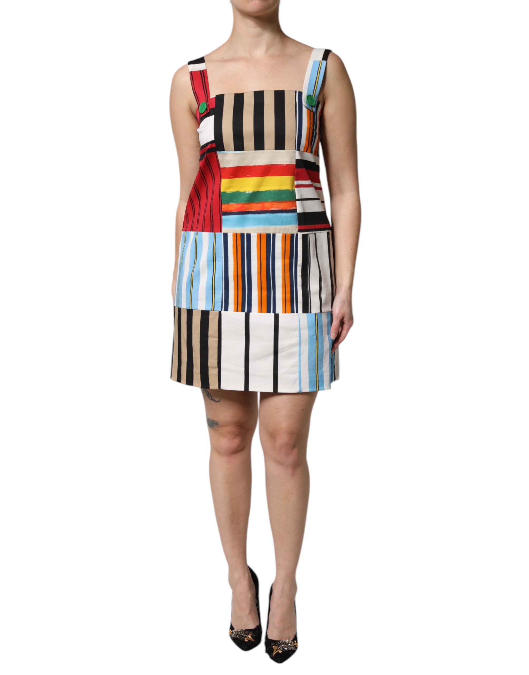 Dolce & Gabbana Multicolor Cotton Stripe Sleeveless Dress